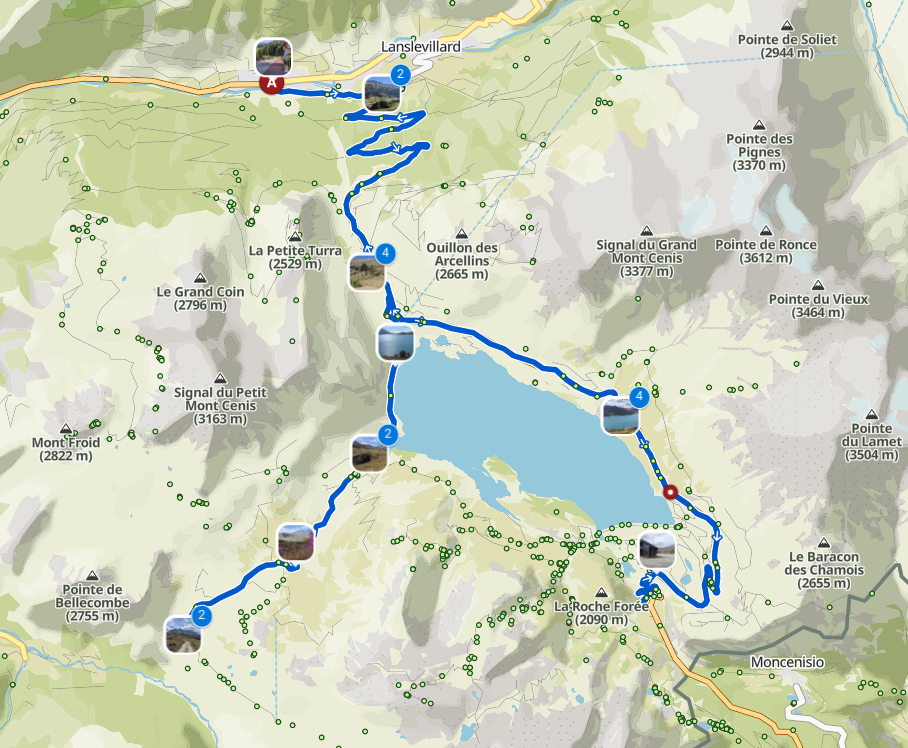 Cols du Mont Cenis et du Petit Mont Cenis : tracé sur Kommot