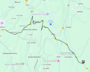 Tracé de la montée vers le col de la Berche depuis Jujurieux