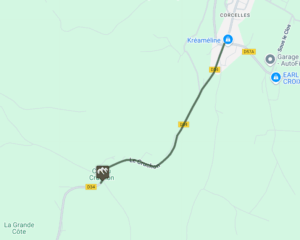 Tracé de la montée vers le col du Cruchon depuis Corcelles