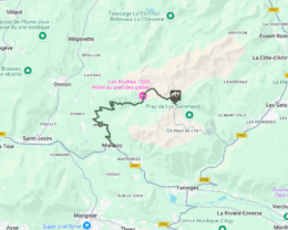 Tracé de la montée vers le col de la Ramaz depusi Mieussy